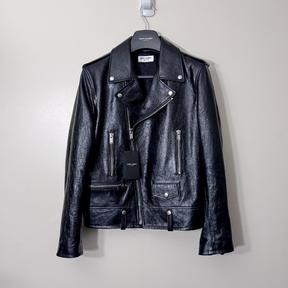 NWT Saint Laurent Paris Calfskin Leather Biker Moto Jacket